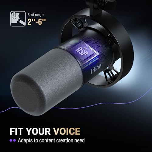 FIFINE K688 Podcast Microphone Kit, USB/XLR Dynamic Microphone with Boom Arm for PC/XLR Mixer, Gaming Mic with Mute Button, Headphone Jack for Vocal, Voice-Over, Streaming, Music Recording -K688CT
