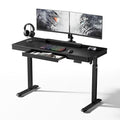 EUREKA ERGONOMIC Frosted Glass Gaming Standing Desk with Drawers, 55 Inch Electric Standing Desk Adjustable Height, Sit Stand with Power Outlet & USB, Home Office Work, Black