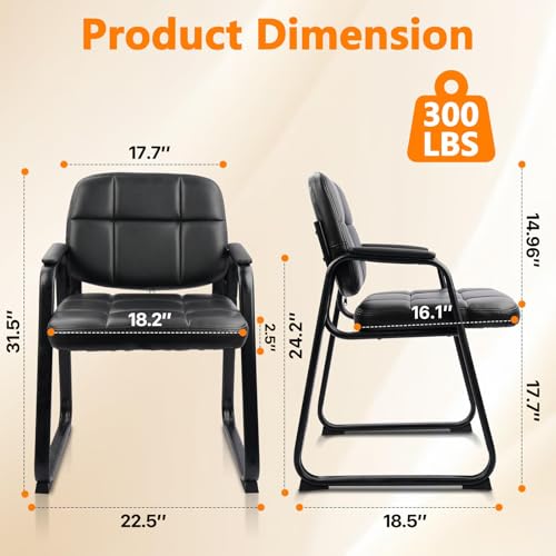 CLATINA Classic Reception Chair with Padded Armrests and Sled Base, Ergonomic Guest Chair for Office Conference Waiting Meeting Room, Black (4 Pack)