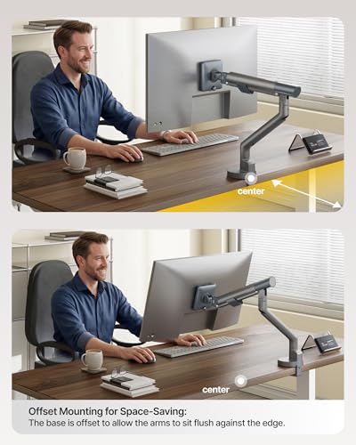 monTEK Heavy Duty Single Monitor Arm for 17-40 Inch Screens, Full Motion Monitor Mount Up to 26.4 lbs, Aluminum Monitor Stand with VESA 75/100mm, C-Clamp/Grommet Base for Curved Screens, Gray