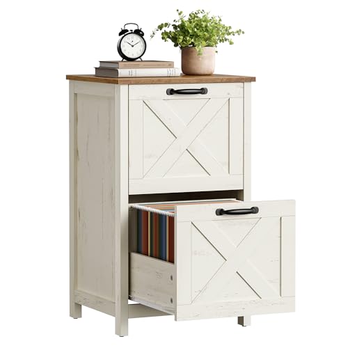 VASAGLE File Cabinet, 2-Drawer Filing Cabinet for Home Office, Modern Farmhouse, Adjustable Hanging Rail for A4 Letter Files, Printer Stand, Study Bedroom, Rustic White and Honey Brown UOFC086WJ02S