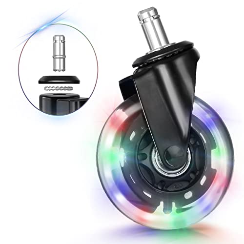 Hivexagon Office Chair Caster Set of 5 Rubber Replacement, Heavy Duty Universal Quiet Rolling Casters Fit Standard Office Chair for Hardwood Floors, Tiles and Carpet