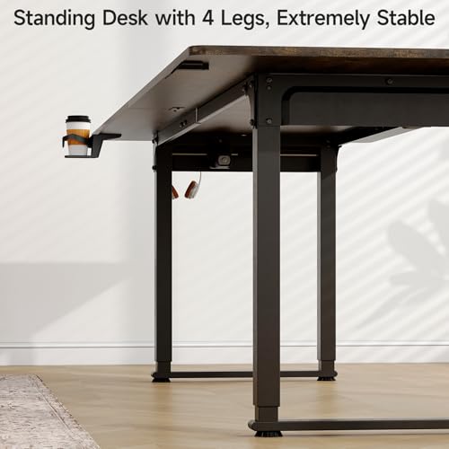 ONBRILL Standing Desk, 71x32 Inches Rectangle Stand Up Desk with 4 Legs, Dual Motor and Memory Controller, Adjustable Height from 28-46 Inches for Home and Computer Workstation, Rustic Brown