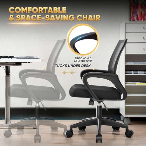Magshion Ergonomic Office Chair 10 Pack, Mid-Back Mesh Desk Chair, Adjustable Swivel Computer Chair with Lumbar Support & Breathable Backrest for Gaming, Work, Study, 300 Lbs Capacity, Black