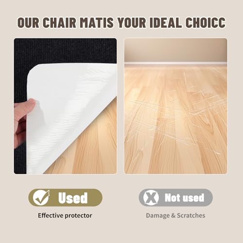 Riveroy Office Chair Mat - for Hardwood Floors, Large Non-Slip Easy-Clean Floor Protection Blanket (Black, “48 x 36in”).