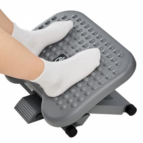 HUANUO Adjustable Desk Footrest, Foot Rest for Under Desk at Work with Massage, Adjustable Foot Stool with 3 Height Position & 30 Degree Tilt Angle Adjustment for Home, Office, Gray