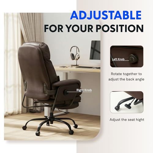 FLEXISPOT Multi-Task Ergonomic Office Chair with Footrest Computer Desk Chairs Indoor Lounge Chair with 90-165° 4-Level Reclining, Chairs for Working Relaxing Sleeping, PU Leather+Iron Base, Black