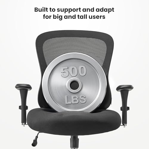 EUREKA ERGONOMIC Big and Tall Office Chair for Heavy People, Hoss 500lbs Heavy Duty Office Chair Mesh Ergonomic Desk Chair with Armrest, Rolling Chair with Wide Comfy Seat for Adult, Black