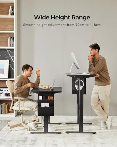 HUANUO Electric Standing Desk, 48 x 24 Inch Height Adjustable Computer Desk with Storage Bag, 4 Height Memory Settings, Sit Stand Up Desk for Home Office, Black