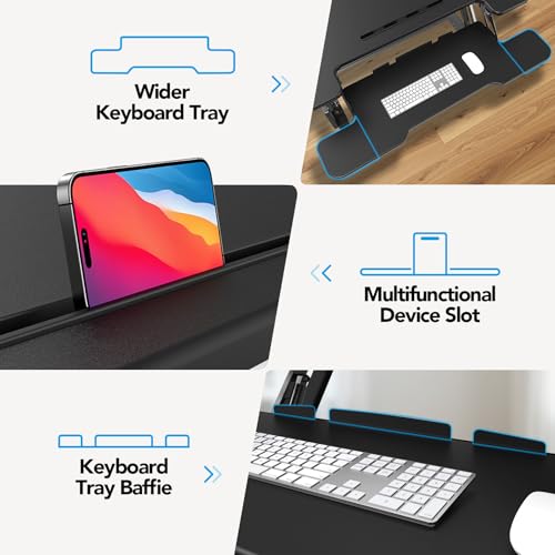 HUANUO 36" Z Shaped Stable Standing Desk Converter, Height Adjustable Sit Stand Up Desk Riser, Dual Monitor and Laptop Workstation with Wide Keyboard Tray, Desk Lifter for Home Office,Black