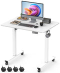 Xyndyx 32" Small Electric Rolling Standing Desk Adjustable Height, Mobile Sit Stand up Desk with Lockable Casters for Home Office & Computer Workstation, Splice Board, 2 Hooks, White Frame/White Top