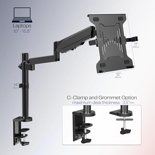 VIVO Universal Adjustable 10 to 15.6 inch Laptop Mount for Desk, Single Tension Arm VESA Notebook Stand with C-clamp and Grommet Options, Black, STAND-V101L
