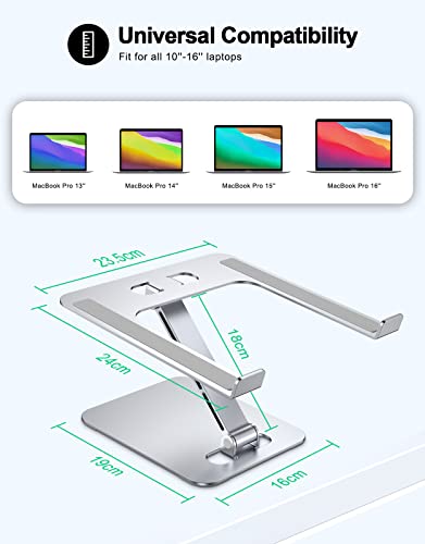 RIWUCT Foldable Aluminum Alloy Laptop Stand for Desk, Height Adjustable Ergonomic Computer Stand for Laptop, Portable Laptop Riser Holder Lecterns Stand Compatible with MacBook Pro Air/HP/Dell 10-16"