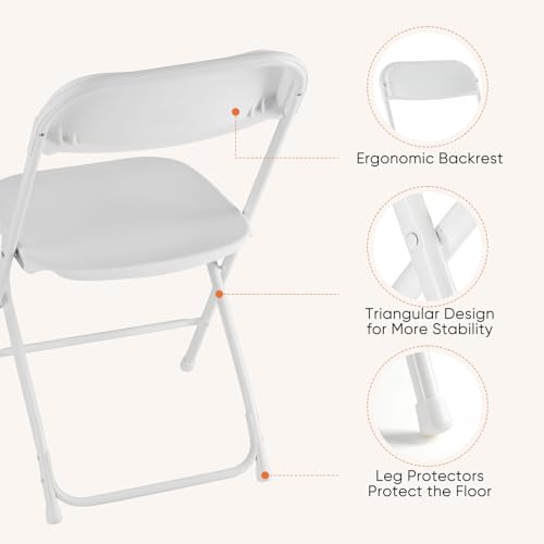 DUMOS Folding Chairs Sets of 20, 330lbs Capacity Plastic Stackable Home Office Chair, Portable Fold Up for Indoor Outdoor, Patio, Camping, Garden, Party, White