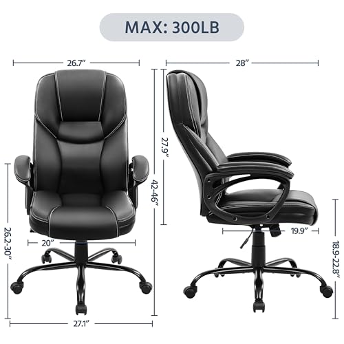 Yaheetech High Back Executive Office Chair Faux Leather Ergonomic Managerial Chair for Meeting,Large Seat,Sturdy Metal Base,Black