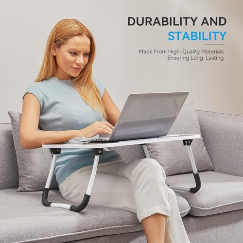 BUYIFY Foldable Lap Desk for Laptop & Writing - 23 inch Bed Tray Table with Cup Holder & Tablet Slot - Portable Notebook Stand for Eating, Sofa, Couch & WFH Students (Black)