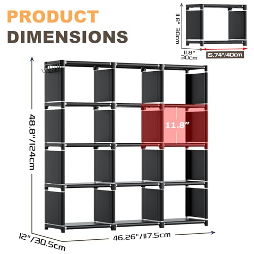 Mavivegue Book Shelf, 12 Cube Storage Organizer, DIY Bookcase, Metal Bookshelf,Tall Book case for Bedroom, Living Room,Office,Closet, Black Cubicle Rack