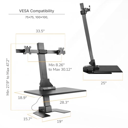Mount-It! Double Monitor Electric Standing Desk Converter - 2 Screens Stand Up Desk Riser - Height Adjustable Desktop & 2 Mounts for Screens up to 32", Sit-Stand Convertor for Home, Office, School