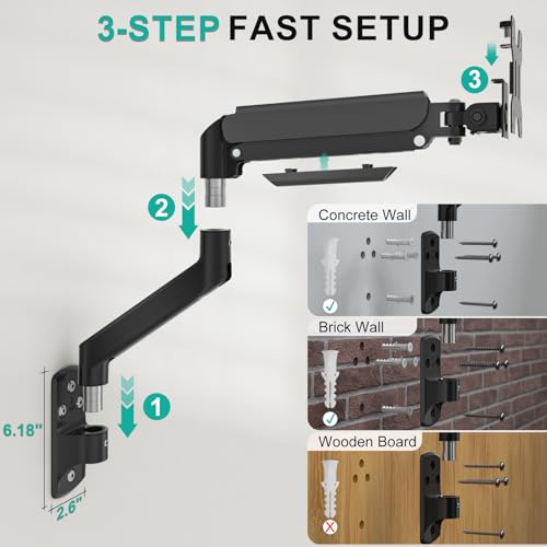 WALI Computer Monitor Wall Mount for 17 to 32 Inch Screens, Single Monitors Mount Holds up to 22lbs, Fully Adjustable Wall Mount Monitor Arm, 75x75/100x100mm VESA Mount (GSWM001), Black