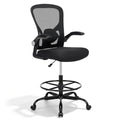 shipborne Drafting Chair, Tall Office Chair for Standing Desk, Mesh High Desk Chair with Flip-Up Armrests, Ergonomic Office Chair with Lumbar Support, Adjustable Footrest Ring Studio Chair, Black