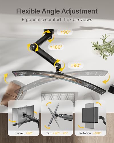 monTEK Single Monitor Wall Mount - Full Motion Wall Arm for 17–32 Inch Screens, Space Saving, Wobble-Free Mechanical Spring Holds 20 lbs, Ergonomic Height Adjustable, VESA 75x75/100x100, Black