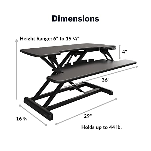 Vari Varidesk Pro Plus 36 Electric Standing Desk Converter – 11 Height Settings + Spring-Loader Lift, 2 Tier Design, Keyboard Tray – Fits Desktops 36” Wide x 26.5" Deep – Fully Assembled (Black)