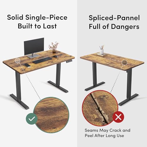 CubiCubi 48 x 24 Large One-Piece Standing Desk, Adjustable Height Electric Computer Home Office Sit Stand up Workstation, with 4 Memory Presets, Headphone Hook, Rustic Brown