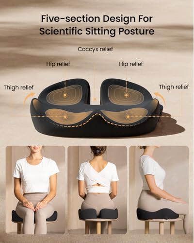 ProtoArc Seat Cushion, Office Chair Cushion for Sciatica, Coccyx Cushion, Ergonomic Memory Foam Seat Cushion for Car, Home, Pressure Relief Pad for Hip, Tailbone, All Day Comfort - Black