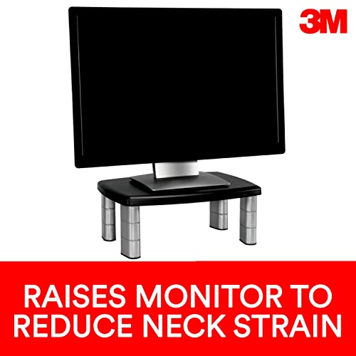 3M Adjustable Monitor Stand, Three Leg Segments, Simply Adjust Height from 1" to 5 7/8", Holds Up to 80 lbs, 11" Space Between Columns, Silver/Black (MS80B)