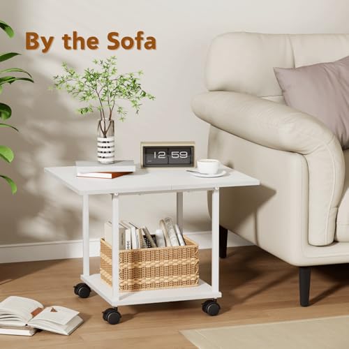 BEWISHOME 2-Tier Industrial Mobile Printer Stand, Rolling Cart with Storage Shelf, Lockable Wheels, for Home, Office (White) BDZ01W
