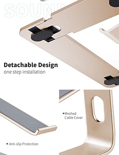 SOUNDANCE Laptop Stand, Aluminum Computer Riser, Ergonomic Laptops Elevator for Desk, Metal Holder Compatible with 10 to 15.6 Inches Notebook Computer, Champagne Gold