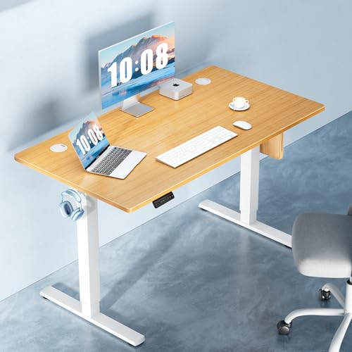 DUMOS 48 Inch Electric Standing Desk Height Adjustable, Sit to Stand Up Computer Workstations Work PC Table Home Office Study Writing Gaming Desks with Memory Presets for Walking Pad, Bedroom, Oak
