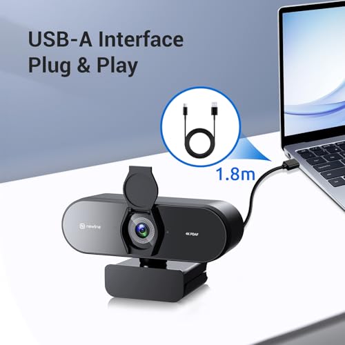 N newline 4K Webcam for PC with PDAF Autofocus, Privacy Cover, Dual Microphones, 4K@30FPS & 1080P@60FPS, Auto Light Correction, Plug & Play USB Camera for Laptop, Mac & Desktop, Streaming