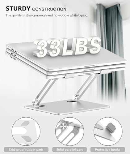 BoYata Laptop Stand, Adjustable Multi-Angle Laptop Holder, Compatible for Laptops up to 17 inches, Sturdy Aluminum & Silicone, Silver