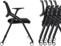 BROBRIYO, 10 Pack Stackable Conference Room Chairs with Wheels and Paddle, Ergonomic Mesh Back and Arms for Meeting, Conference, Reception, Training Room & Home Office Desk Folding Chairs, Black