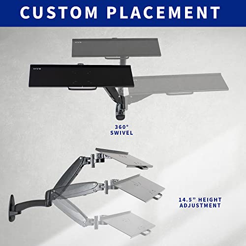 VIVO Sit-Stand 24 Inch Pneumatic Spring Keyboard and Mouse Tray Wall Mount, Counterbalance Height Adjustable Typing Platform, Ergonomic Tilt, Neutral Writing Position, Black, MOUNT-KB35A