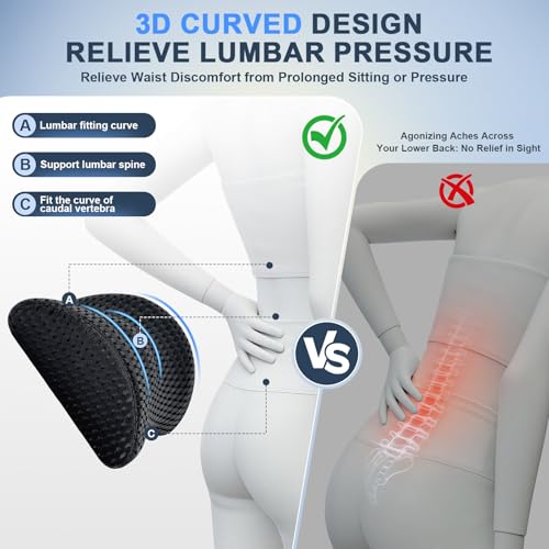 Lumbar Support Pillow,Ergonomic Memory Foam lumbar pillow for chair and Bed ,lower back support pillow for couch,Lower Back Pain Relief and Spine Support,lower Back Pillow for Chair,Car Seat Couch