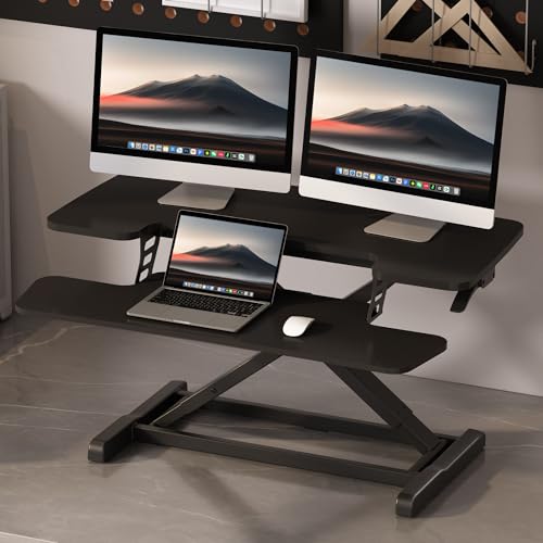 FLEXISPOT Standing Desk Converter 36" Desk Riser, Height Adjustable Desktop Riser Sit Stand Computer Workstation, Spacious Stand Up Desk Converter for Laptop Keyboard and Monitor Setup, Black