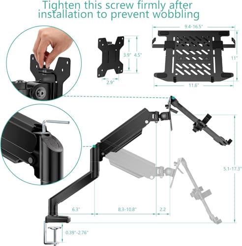 WALI Single Arm Laptop and Monitor Desk Mount for 17" Notebook and Up to 32" Screen, 2-in-1 Adjustable Monitor Arm with Laptop Tray, VESA 75x75 100x100,Holds 22-26.4 lbs, Black (GSMP001NLP)