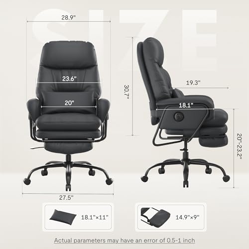 FLEXISPOT Multi-Task Ergonomic Office Chair with Footrest Computer Desk Chairs Indoor Lounge Chair with 90-165° 4-Level Reclining, Chairs for Working Relaxing Sleeping, PU Leather+Iron Base, Black