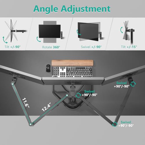 WALI Triple Monitor Stand, Free Standing Three LCD Monitor Fully Adjustable Desk Mount Fits 3 Screens up to 27 inch, 22 lbs Weight Capacity per Arm (MF003), Black