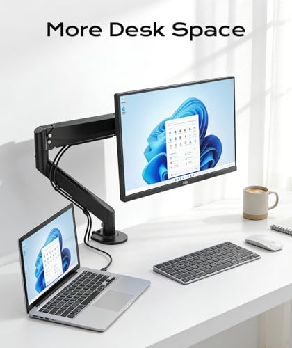 Pholiten Single Monitor Mount, Fully Adjustable Gas Spring Single Monitor Arm for up to 35 inch Screens, Computer Monitor Stand for Desk Holds up to 24lb, VESA 75/100mm, Black