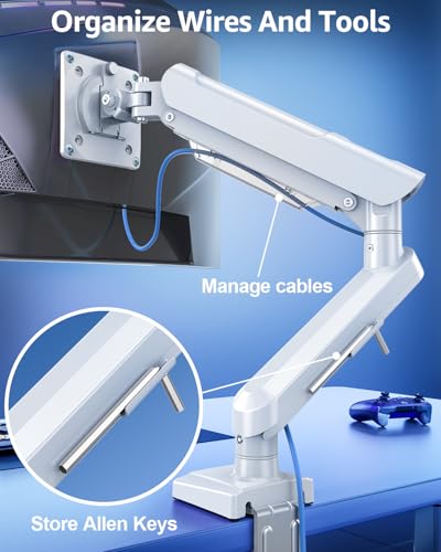 Single Monitor Mount for 32 27 24 22 inch Screen, Monitor Arm Holds 4.4-22 lbs, Monitor Desk Mount, Gaming & Home Office Use, VESA 75x75mm & 100x100mm, Freelift Pro White