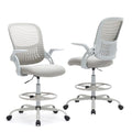 Sweetcrispy Tall Drafting Office Desk Chair - Ergonomic High Stool Computer Chair with Adjustable Height and Comfy Lumbar Support, Rolling Counter Height with Flip-up Arm and Footrest, Grey