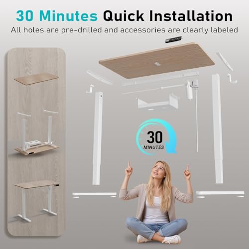 YOLEZO 35" Electric Standing Desk Adjustable Height, Small Sit Stand Desk for Home Office & Computer Workstation, Compact Work Desk with Cable Management (Light Walnut)