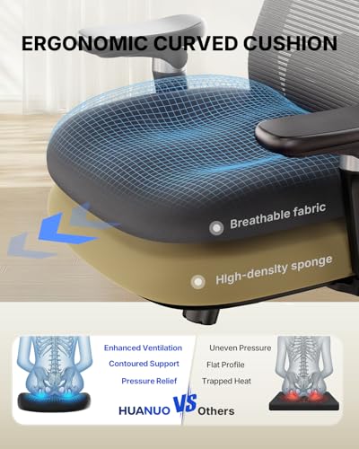HUANUO Ergonomic Office Chair with 6D Armrest, Seat Depth Adjustment, Lumbar Support, Quiet Rubber Caster, High Back Mesh Gaming Chair with 3D Headrest, Big and Tall Desk Chair for Home Office, Black