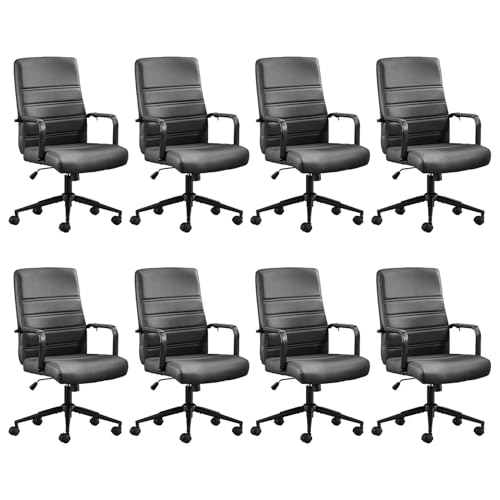 Office Desk Chair, Leather Conference Room Chairs with Wheels, Modern Executive Office Chairs Adjustable Height, Ergonomic Swivel Rolling Ribbed Computer Chair.