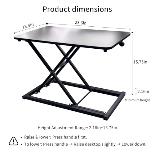 Amestar 23.6 Inch Standing Desk Converter Adjustable Height, Black Computer Desk, Sit Stand Tabletop Monitor and Laptop Riser Platform Workstation, Computer Keyboard Stand for Desktop