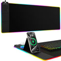 Mouse Pad with Phone Holder, Wireless Charging Desk Mat, RGB Gaming Mousepad Home Office Large Desk Pad with Ultra-Smooth Surface, Non-Slip Base, Waterproof Keyboard Pad, Classic Black Desk Mat