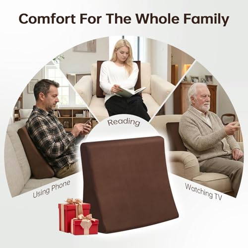 Vekkia Lumbar Support Pillow for Recliner, Ergonomic Back Support for Couch – Improve Posture, Relieve Back Pain for Long Sitting & Elderly, for Armchair & Sofa, Removable Cover, Brown
